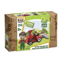 KiddiCraft Brickfarm - Roter Trecker mit Walze und Mähbalken