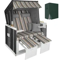 Tectake tectake® Strandkorb, Schwarz, Grau, Braun, Holz, 78x158x115 cm