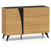 Feldmann-Wohnen Kombikommode, Braun, Schwarz, Holz, 2 Fächer, 3 Schubladen,