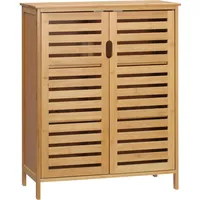 Kleankin Badezimmerschrank Badschrank Beistellschrank mit 2 Lamellentüren, 2 Innenregalen,
