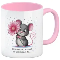 Speecheese Maus mit Blume Kaffeebecher in rosa - wundervoller