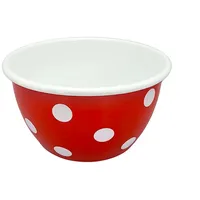 Linoows Emaille Schüssel, Schale, Salatschüssel, XL Müslischale, Tupfen Rot-