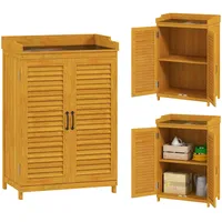 Outsunny Gartenschrank Holz, Geräteschuppen mit Arbeitsfläche, wetterfest Geräteschrank, 65,5x40x98,5cm,