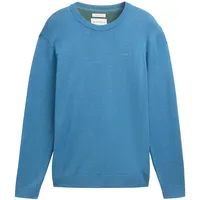 Tom Tailor Strickpullover mit Rundhalsausschnitt aus reiner Baumwolle, Blau,