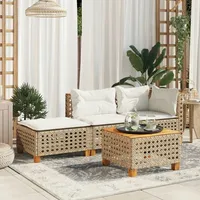 VidaXL Gartenhocker mit Kissen, Beige Poly Rattan