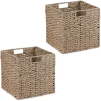 Relaxdays Aufbewahrungskorb, 2er Set, Seegras, geflochtenes Design, Kleidung, Spielzeug,