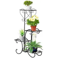 Outsunny Blumenregal Metall 4 Ebenen Pflanzenregal für Garten Balkon