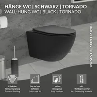 Luxebath Wand Hänge WC Spülrandlos Schwarz Matt Keramik Hänge