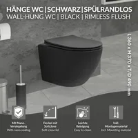 Luxebath Ecd Germany Hänge-WC kurz, Nano-Beschichtung, Schwarz matt, Soft