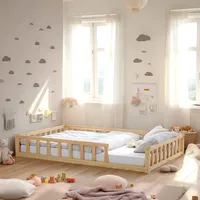 Homestyle4u Kinderbett Natur mit Rausfallschutz 120x200 cm Bodenbett Montessori
