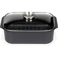 GSW Rechteckbräter Gourmet mit Aroma-Glasdeckel und Grilleinsatz, Aluguss, Induktionsfähig,