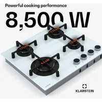 Klarstein Illuminosa 4 Gaskochfeld 4-flammig Sabaf-Brenner, Glaskeramik Weiß