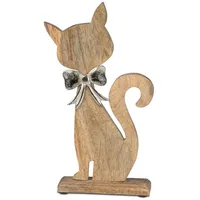 Formano Deko Katze Aluminium Mangoholz Sockel 31 x 16cm
