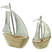 Frank Flechtwaren Segelboot Sailing, 2er Set, Aluminiumguss, Mangoholz, naturbelassen