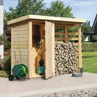 Karibu Gerätehaus Lohmi mit Feuerholz-Anbau - 14 mm -