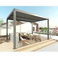 Mendler Pergola HWC-L46 mit Seitenwand, Gartenpavillon Lamellen-Pavillon Rollo, 10cm-Alu-Gestell,