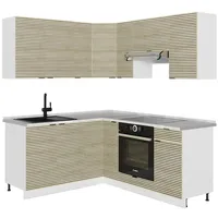 Vicco Winkelküche L-Form 160 x 60 cm Eiche Paneel/Weiß