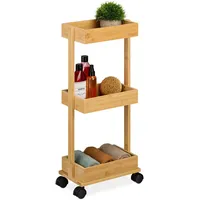 Relaxdays Rollwagen, Bambus, 3 Ebenen, HxBxT: 71,5x31x18 cm, 4