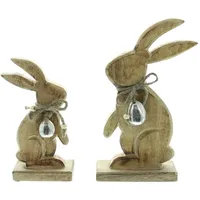 Dekoleidenschaft 2X Dekofigur Osterhase aus Mango Holz, 20 +