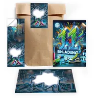 Limonia 12 Einladungskarten zum 11. Kindergeburtstag Graffiti Street Art