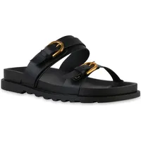 VAN HILL Damen Pantoletten Flach Schnallen Bequem Schuhe Schwarz,