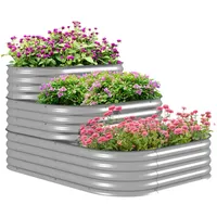 Outsunny Hochbeet aus Metall, 3-stufiger Pflanzkasten, DIY Blumenkasten, Kräuterbeet