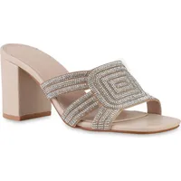 VAN HILL Damen Pantoletten Sandaletten Klassische Strass Cut-Outs Schuhe