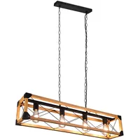 Trio Pendelleuchte Holzlampe Esstischleuchte Hängeleuchte, mit Holzrahmen, Metall schwarz,