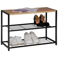 Woltu Schuhbank Schuhregal Badregal mit Sitzfläche schwarz-eiche 63x30x43cm -
