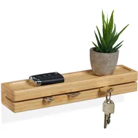 Relaxdays Schlüsselbrett, Schlüsselhalter mit Ablage, Bambus, Breite: 29,5 cm,