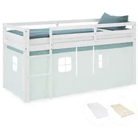 Homestyle4u Hochbett Mintgrün, Weiß, 90x200 cm, Kinder- & Jugendzimmer,