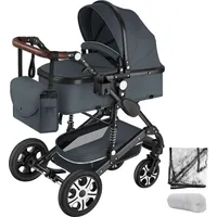 Tectake Kombi-Kinderwagen 2 in 1, klappbar, mit 5-Punkt-Gurt, Bremse,