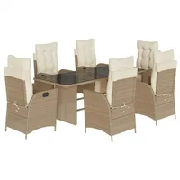 VidaXL 7-tlg. Garten-Essgruppe mit Kissen Beige Poly Rattan