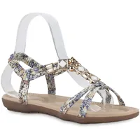 Stiefelparadies Damen Riemchensandalen in Hellgrün Hellblau Muster,