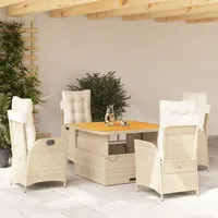 VidaXL 5-tlg. Garten-Essgruppe mit Kissen Beige Poly Rattan