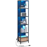 VASAGLE Bücherregal mit 6 Ebenen, Standregal mit Einstellbarer LED-Beleuchtung,