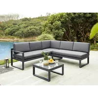 Vente-unique Garten-Sitzgruppe: Couchtisch + 6-Sitzer-Ecksofa verstellbar - Aluminium -