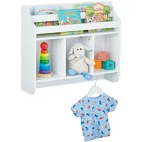 Relaxdays Kinderregal, 5 Fächer & 3 Haken, Kinder Bücherregal