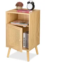 Relaxdays Nachttisch, Rattan-Tür, Holzoptik, HxBxT: 72 x 40 x