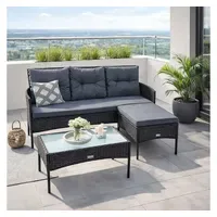 Estexo Polyrattan Set 4-tlg. Schwarz/Grau