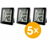 Miraval 5x Thermo-/Hygrometer 3er Set mit Smiley-Komfortanzeige, schwarz