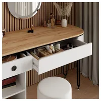 Vicco Schminktisch Mia, Weiß/Naturholz, 120 cm mit LED-Spiegel