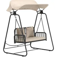 Outsunny - Hollywoodschaukel Rattan 2-Sitzer Gartenschaukel mit verstellbar Sonnendach