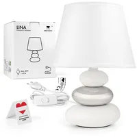 Urban Lifestyle Nachttischlampe "Lina" (weiß-silber) Tischleuchte Keramik Tischlampe mit