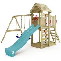 Wickey Spielturm Klettergerüst MultiFlyer Holzdach mit Schaukel & Rutsche,