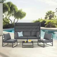 Svita Maui Gartenmöbel-Lounge-Set mit Dach Outdoor-Sofa Strandkorb-Sonneninsel Stahl Grau