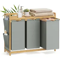 Songmics Wäschekorb 3 Fächer, Bambus, Wäschesammler 150 L, mit