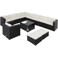 CASARIA Polyrattan Ecklounge XXXL Schwarz/Creme inkl Kissen