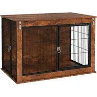 PawHut Hundekäfig Möbel, Hundebox mit 2 verschließbaren Türen, Beistelltisch