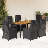 VidaXL 7-tlg. Garten-Essgruppe mit Kissen Schwarz Poly Rattan